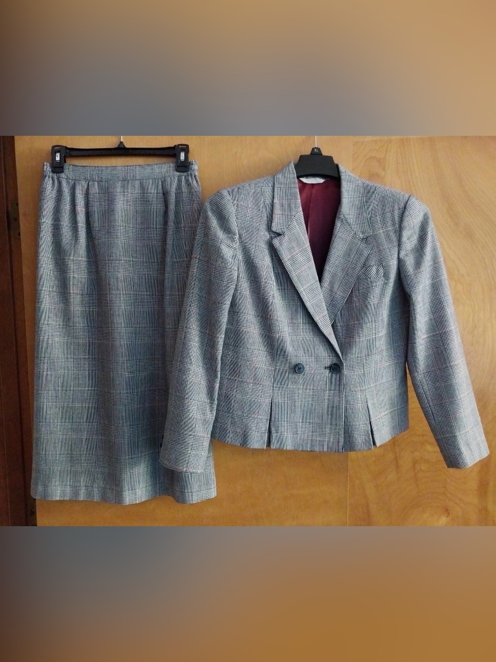 Grey Glen Plaid Women's Skirt Suit Blazer Set